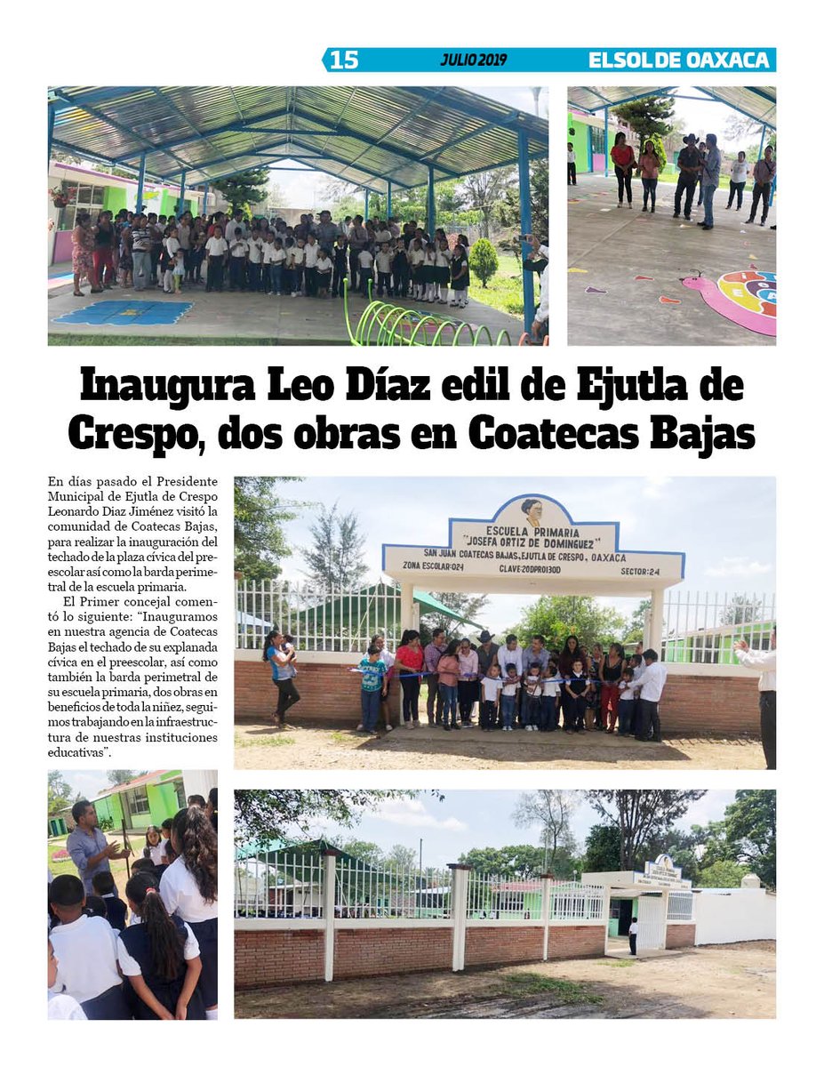 VicManOaxaca's tweet photo. #ElSoldeOaxaca #Num285 #MesJulio #Pag15
* Inaugura Leo Díaz edil de Ejutla de Crespo, dos obras en Coatecas Bajas https://t.co/zbBYMZynDj