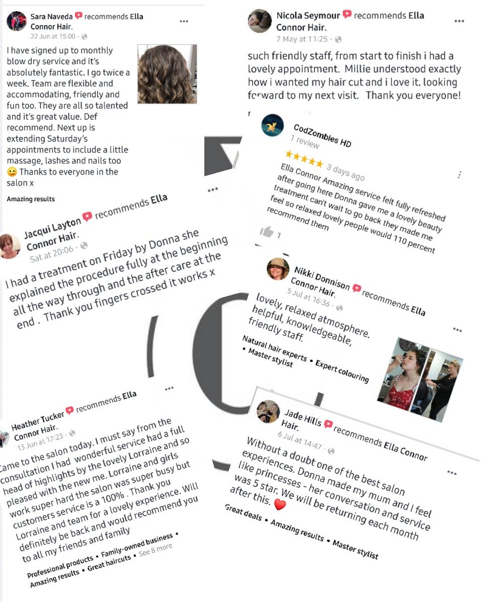 Here at Ella Connor Hair and Beauty Medispa MUA we pride ourself on delivering first class service.. Don't just take our word for it; 
Here is some of our customer reviews. #Thankyou 
#besttreatments  #happycustomers #bestskintreatments #beautyreviews #essexhairreviews