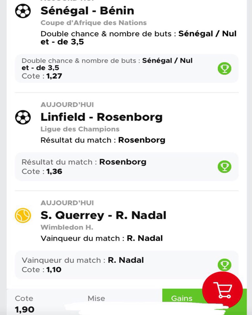 Pronovip3's tweet photo. C’est donc un perfect aujourd’hui 4 combi sur 4 validé ✅✅✅

#TeamParieur #ParionsSport #Wimbledon #BENSEN #CAN2019 https://t.co/IF7lw9A3SV