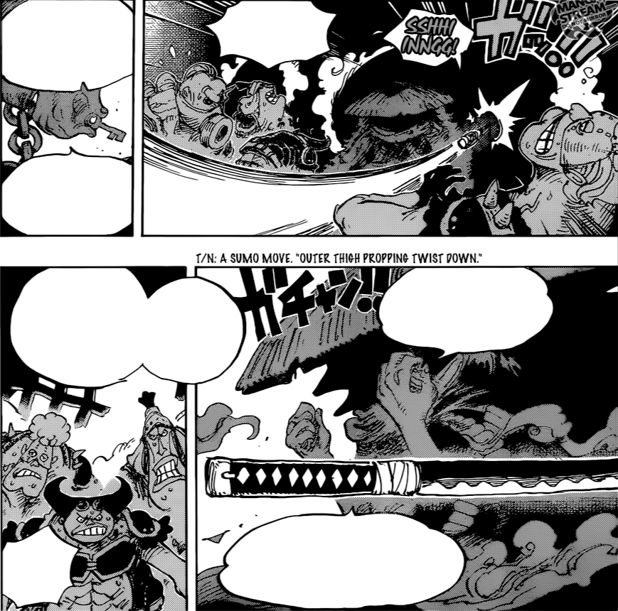 The Afrotaku Podcast I M Fucking With His Blade I Wonder What Grade It Is Manga One Piece 948 Kawamatsu Luffy