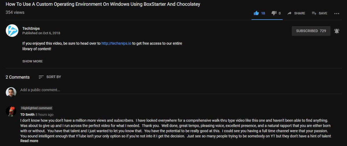 ctmcisco's tweet photo. Sweet!!! This comment made my day! You are very welcome "TD Smith"  from all of us @techsnips_io, the editing team fixed my voice too , J/K 😆.
#chocolatey #boxstarter #justhitrecord https://t.co/1JSa59nMGM
