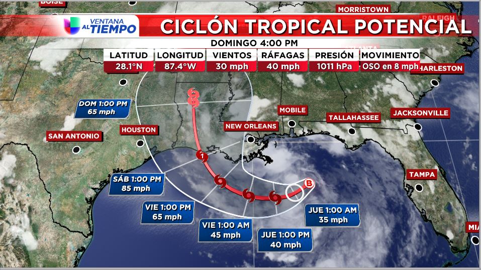 elenatvtiempo's tweet photo. #Potencialciclón2 (boletín 4pm CT)
El sistema pudiera convertirse en #huracán este viernes y tocar tierra el próximo sábado en un punto entre la costa de #Texas y #Louisiana.
Se ha emitido una #vigilancia de #huracán para la costa de #Louisiana
#alertatexas #vigilantesdeltiempo https://t.co/hdQGog2yzm