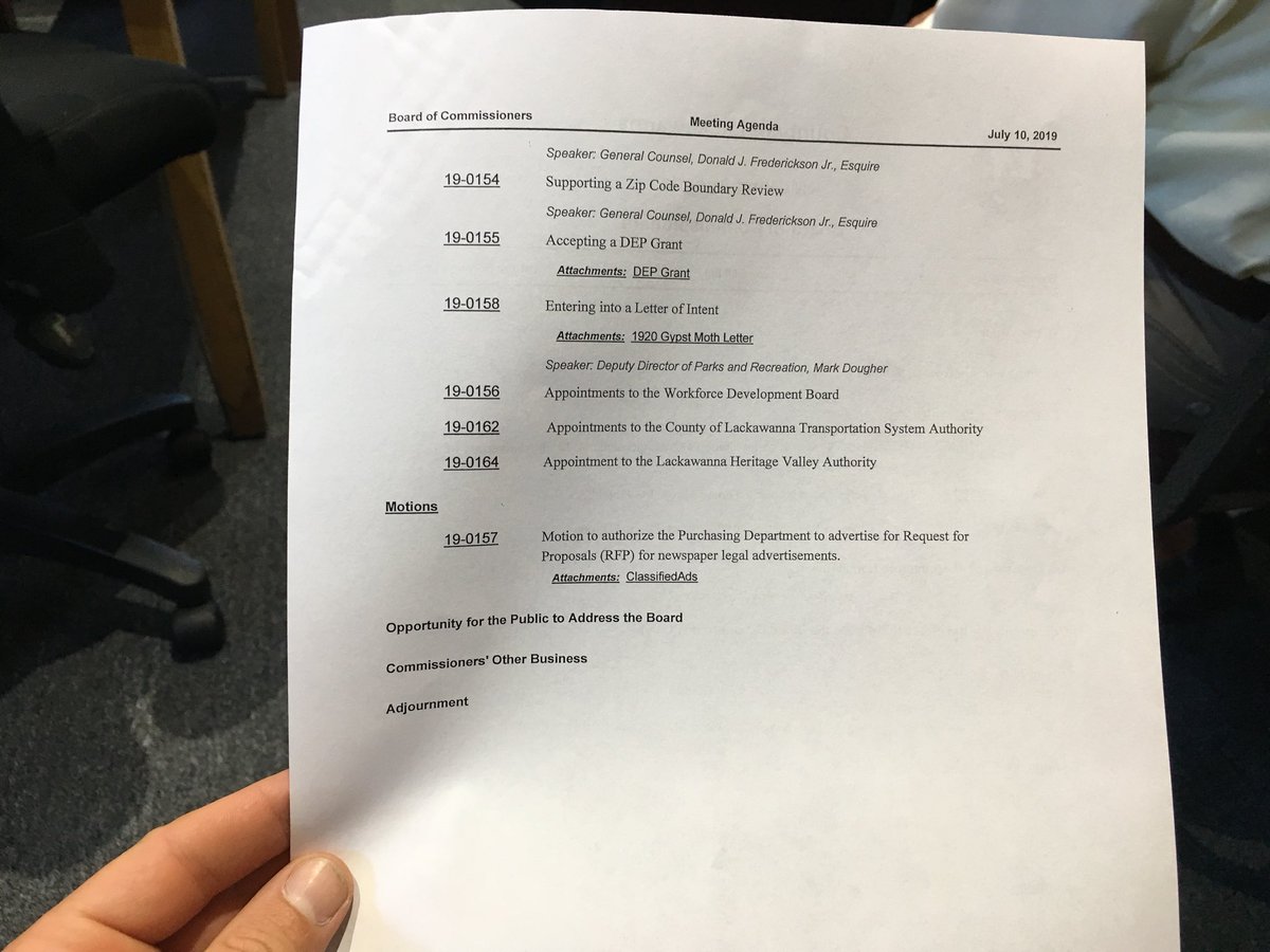 ClaytonOver's tweet photo. I’m in #Throop for #LackawannaCounty commissioners meeting. The agenda: https://t.co/p5TJdoltrM