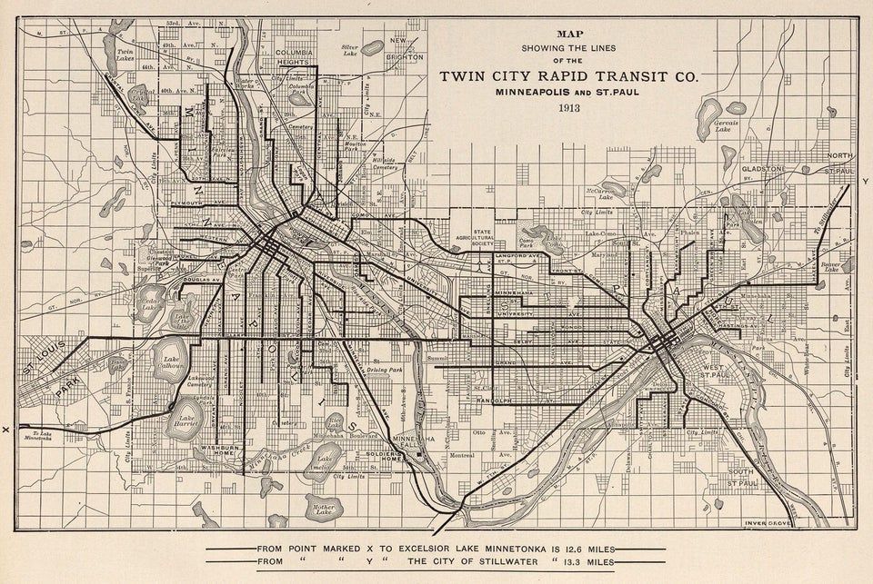 BestPixMN's tweet photo. Lake Minnetonka to Stillwater by streetcar in 1913. The old route map for the rapid transit in the Twin Cities. https://t.co/Ysk8bznpBw