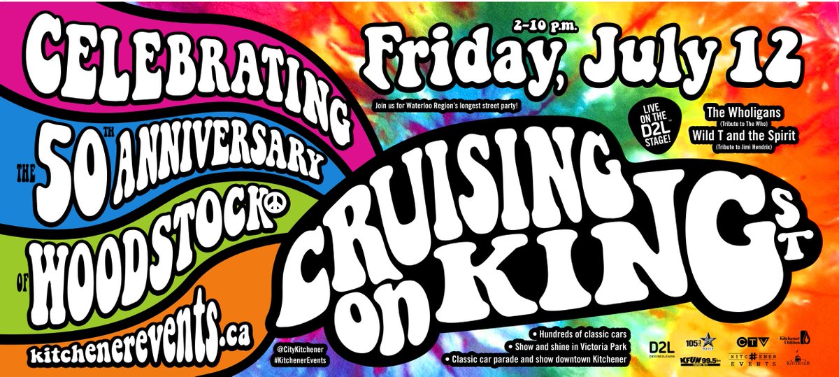 D2L's tweet photo. Raise your hand if you'll be at #CruisingOnKing on Friday! ✋Visit the #D2L team at @CityKitchener City Hall from 4-8:30.
This year #DTKLove is celebrating the music of Woodstock w/ tributes to The Who & Jimi Hendrix, live on the #D2L Stage. https://t.co/iXRXLZzGNJ #D2LSummer https://t.co/DG59WfiVCR