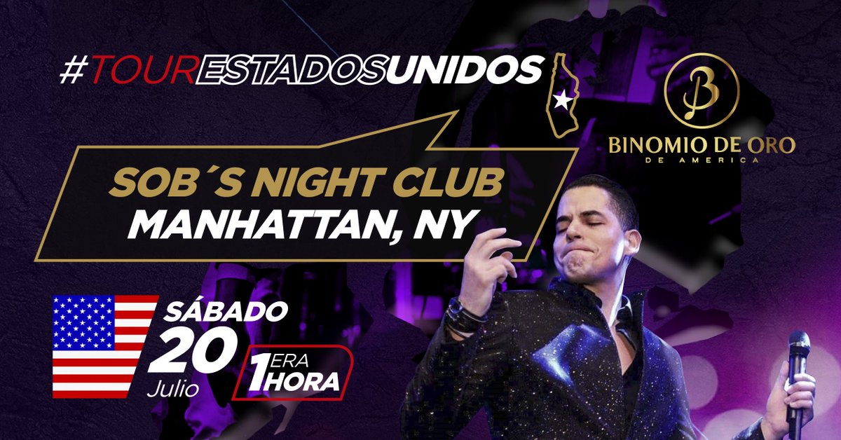 Manhattan, ¡No se pueden perder esta oportunidad!
Estaremos este 20 de Julio en @SobsNYC celebrando la Independencia de Colombia.👏😁🎶

¡Los esperamos!🤩

#IndependenciadeColombia #20deJulioconelBinomio
#TodoesmejorconelBinomio #GrandesÉxitos