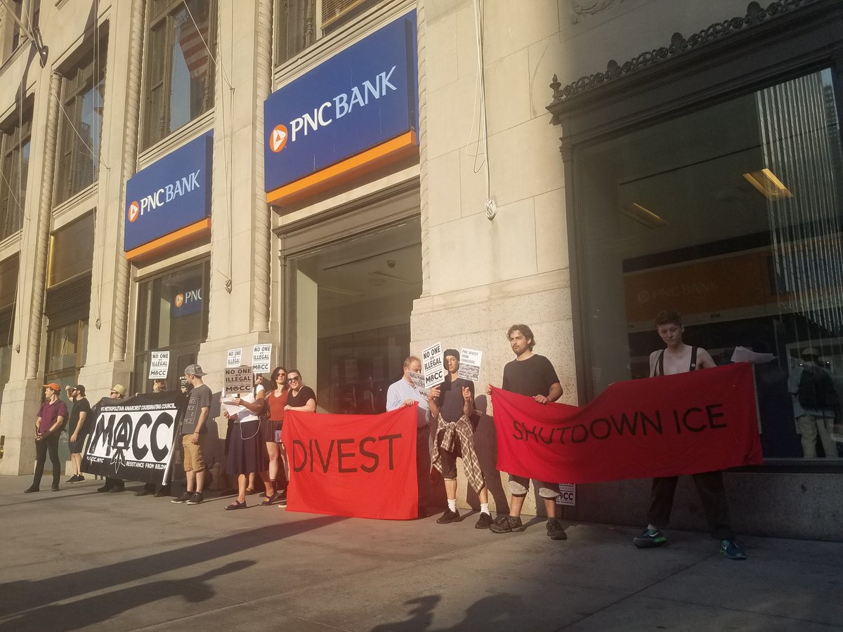 macc_nyc's tweet photo. Three branches closed and we're still going. #ShutdownICEProfiteers #DivestFromICE #PNCBank https://t.co/cCaQUfnN3t