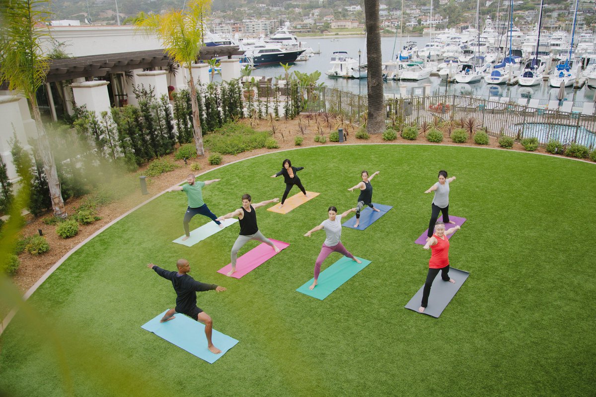 Find your namaste! Every Wednesday at 5pm we hold yoga on our Marina View Lawn with that incredible view! Now featuring 30 classes 7 days a week exclusive to all resort guest and Kona Kai Club members. #konakairesort #pointloma #shelterislandsandiego #visitsandiego