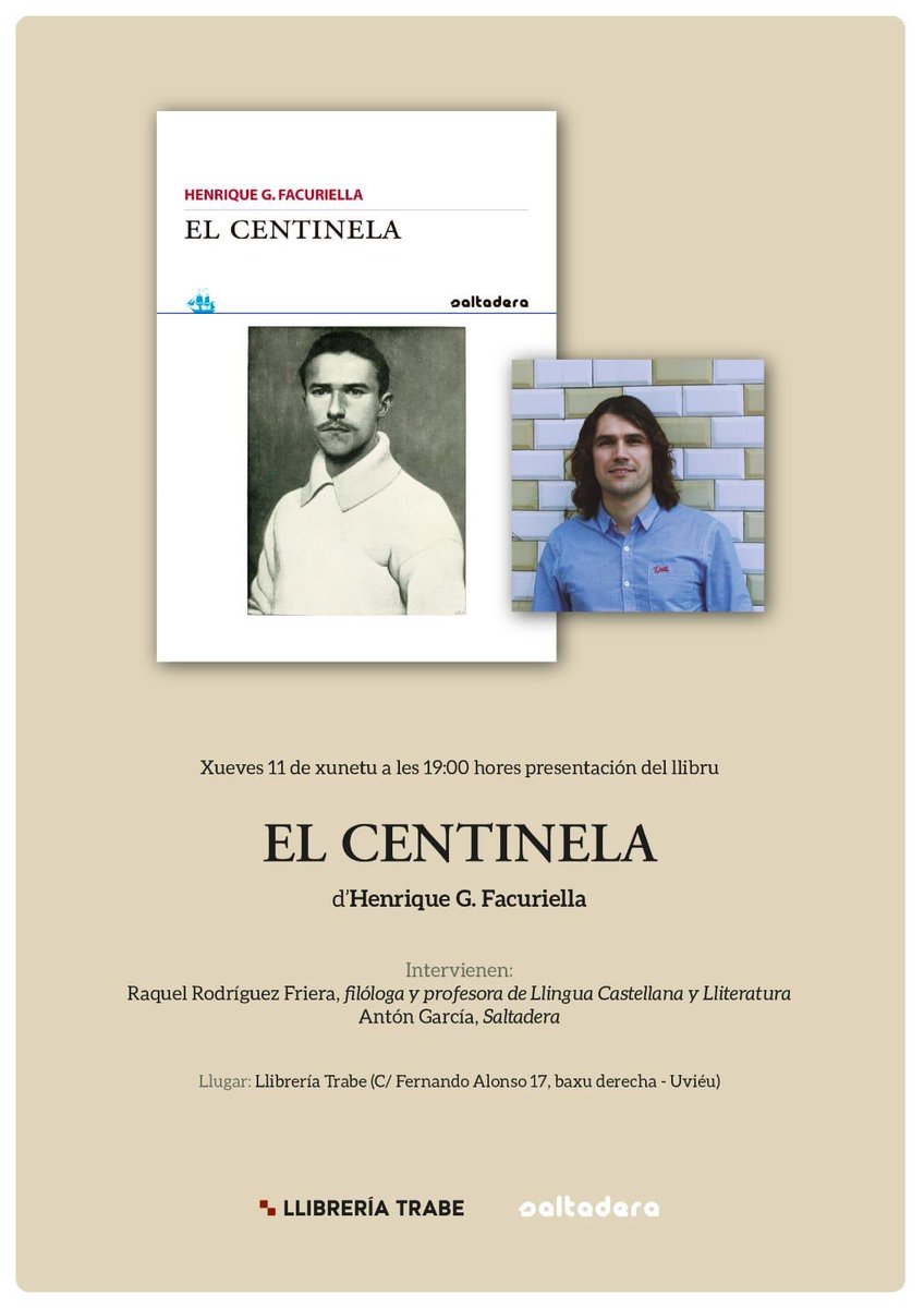 RaquelFriera's tweet photo. Presentación de “El Centinela” de Henrique G. Facuriella en la Llibrería Trabe de Oviedo. Jueves 11 de junio a las 19h. https://t.co/VCzAk6uhi4