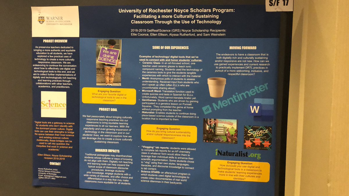MsRutherford8's tweet photo. How do you use digital tools as a bridge to cultural sustainability and equity? @NoyceProgram #noyce2019 #noyceprogram https://t.co/e8OrNDW5q1