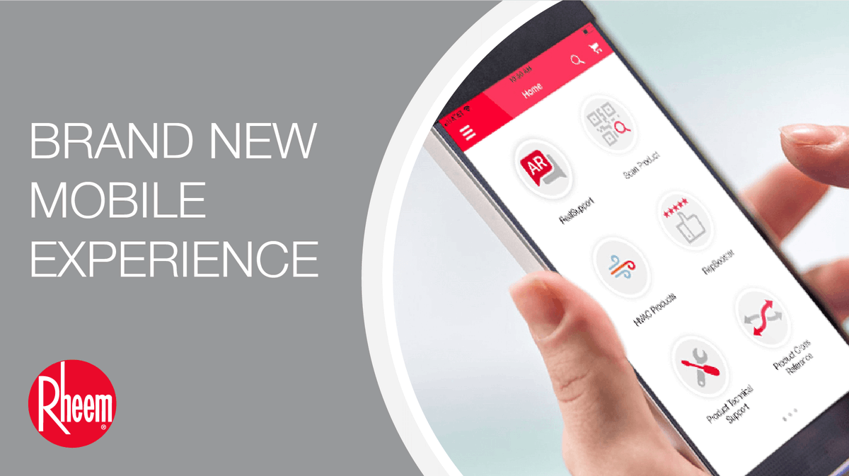 rheem's tweet photo. Hey contractors! Have you checked out the latest version of the Rheem app? The best way to find product information and stay connected to the resources you need while out in the field keeps improving! Download today to start working smarter and faster! https://t.co/aW6T0pUDcq https://t.co/9mN33s0Zsb
