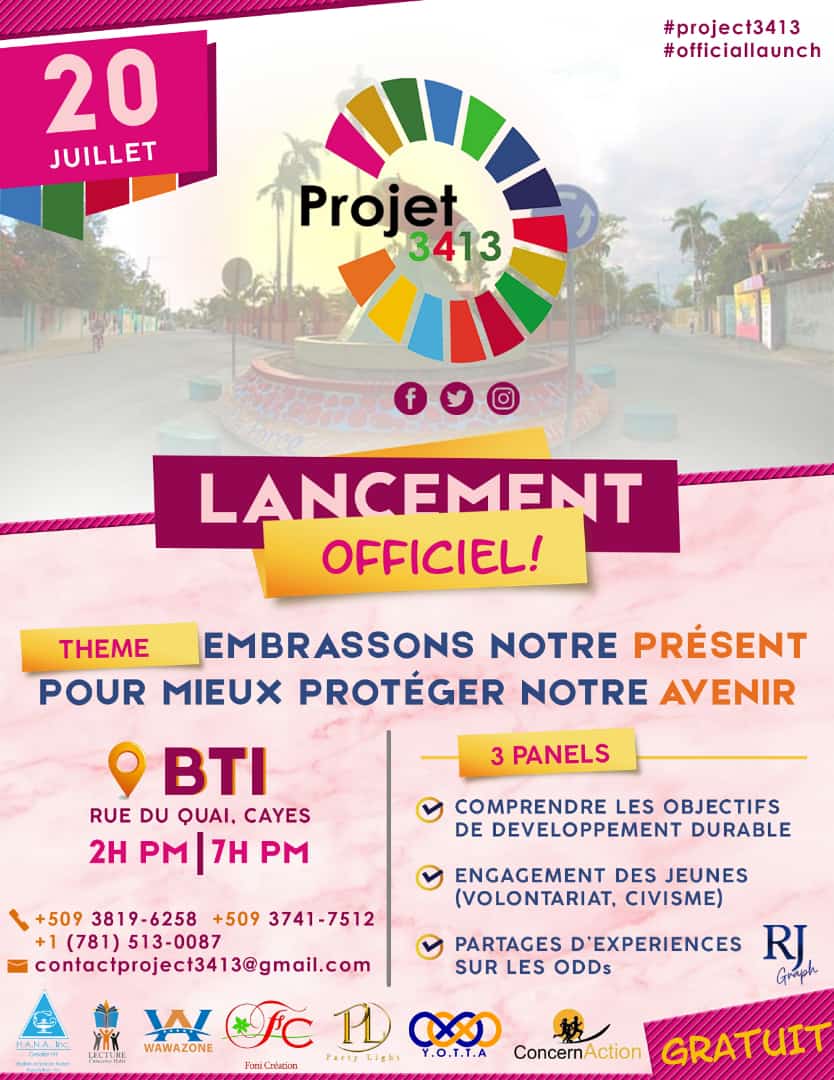 Embrassons notre présent pour mieux protéger notre avenir."
Lancement officiel Project 3413🙌🏾🙌🏾
Vous êtes tous invités!!! Soyez des notres😊
#project3413 #ODD #santé #education #climat #objectifdeveloppementdurable #luttecontrelafaim #justice #paix #innovation #LesCayes #Haïti