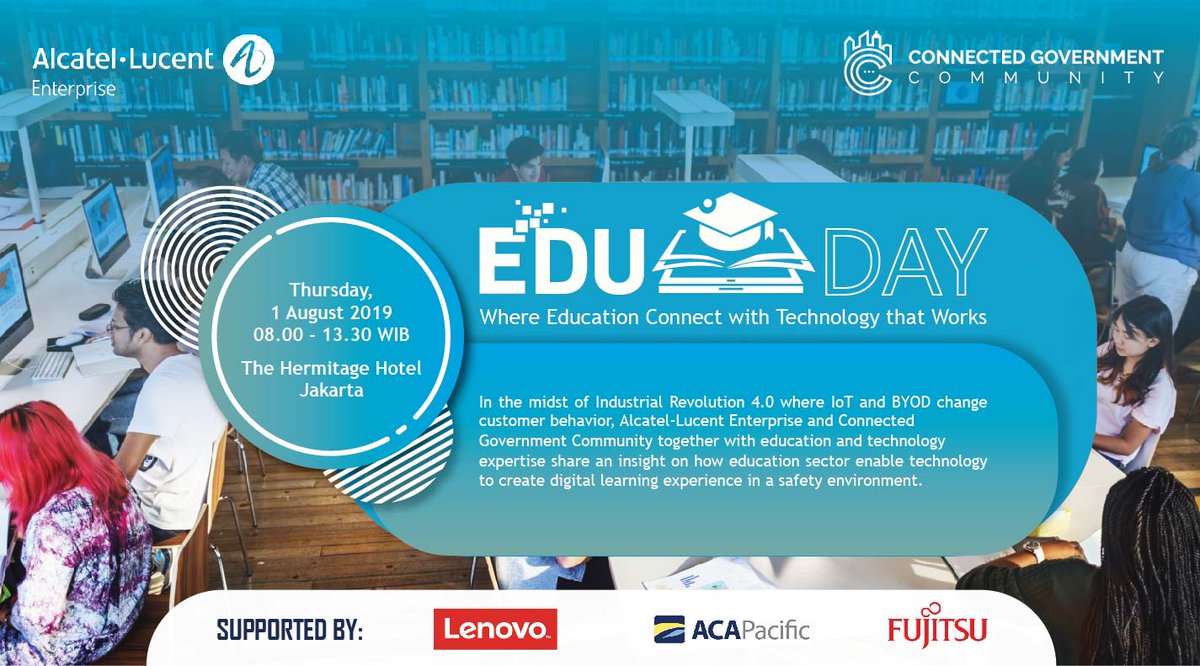 ConnectedGovID's tweet photo. In the midst of Industrial Revolution 4.0, education system in Indonesia need to adapt with IoT and BYOD. CGC and @ALUEnterprise Indonesia together with Education and Technology Expertise will discuss about #SmartEducation on ALE EduDay 2019
#ConnectedGovID #ALEEduDay https://t.co/3l9DNZbQnG