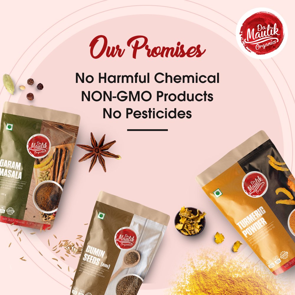 DaMaulik's tweet photo. Our Promises:
☑️No Harmful Chemical
☑️NON-GMO Products
☑️No Pesticides
#damaulik #spices #NaturalSpices #OrganicSpices #turmeric #cumin #GaramMasala #CTCTea #DhaniyaPowder https://t.co/ba8yIBlbsX