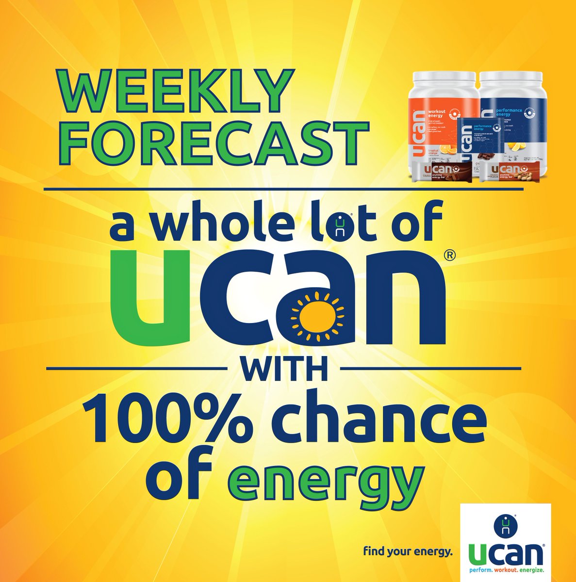 GenUcan's tweet photo. It’s midweek! Let's slay those hills, break down those walls, CRUSH those finish lines! We’ve got this! We looked at the forecast for the rest of the week through the weekend &amp; it looks like A WHOLE LOT OF #UCAN with 100% chance of energy. How do #UCAN? #superstarch #Sunnyside https://t.co/N3rJhSMI6Z