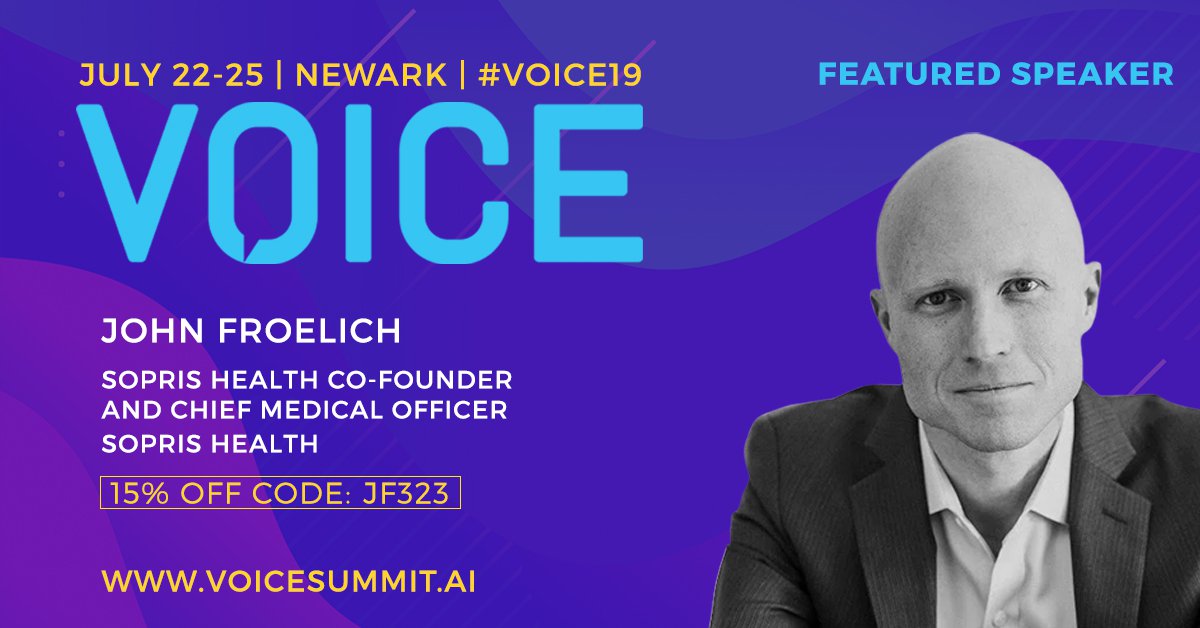 #VOICE19 Speaker 🚨 Hear <a href="/JOHN_FROELICH/">John Froelich, MD</a> from <a href="/soprishealth/">soprishealth</a> speak about investment and adoption trends of #voice tech in healthcare on July 24. Register here ➡️ bit.ly/2LeDGmi