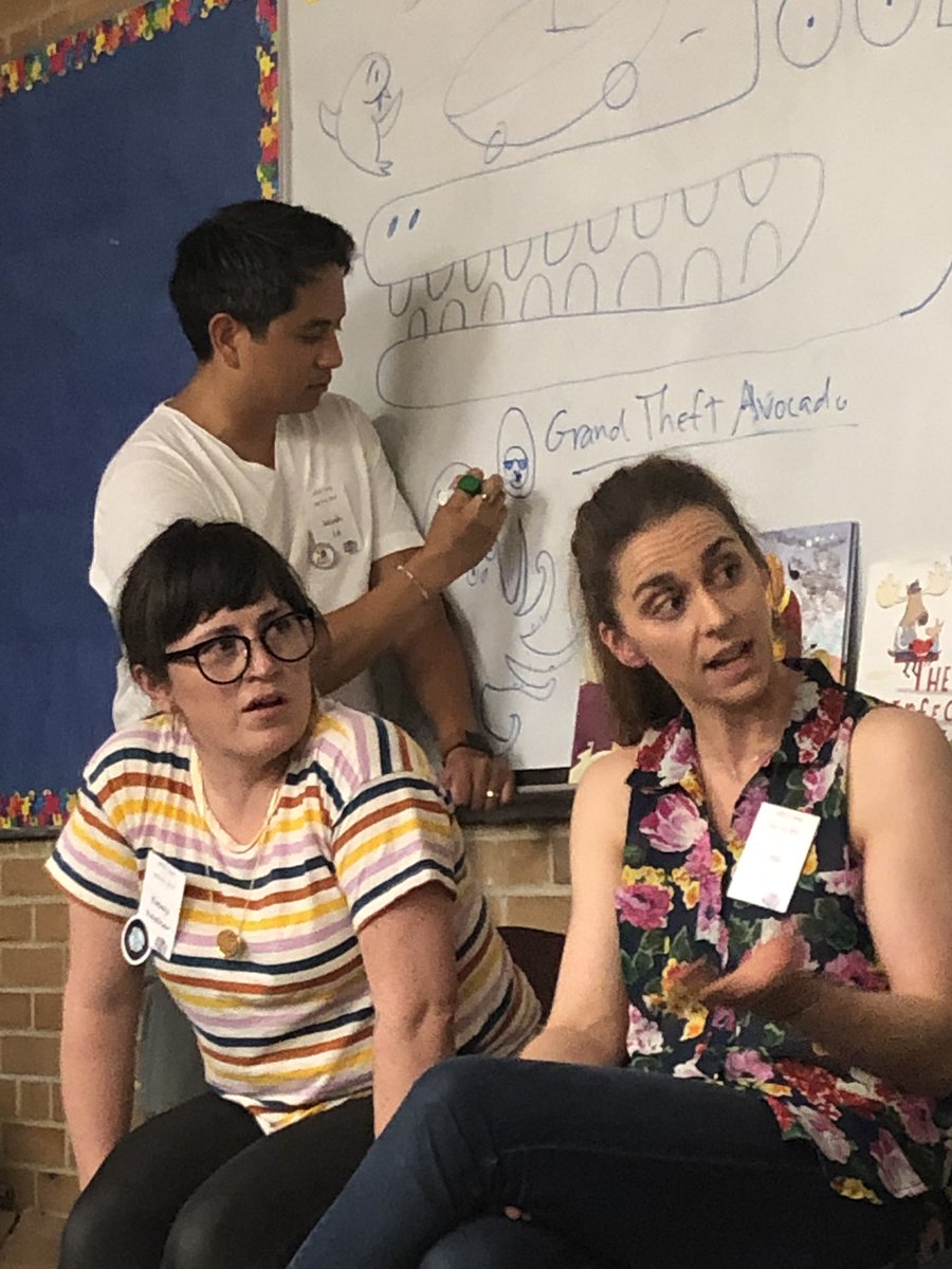 zonderclassnews's tweet image. Loved listening to this amazing group of picture book creators!  Thank you all for sharing so much about your work! I also enjoyed watching @bottomshelfbks start the illustrations for Grand Theft Avacado! 🤣🥑#nerdcampmi2019