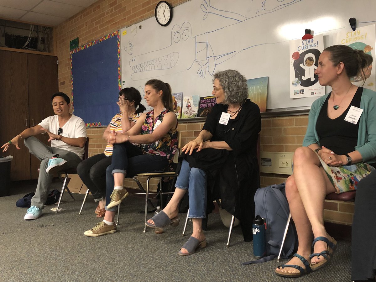zonderclassnews's tweet image. Loved listening to this amazing group of picture book creators!  Thank you all for sharing so much about your work! I also enjoyed watching @bottomshelfbks start the illustrations for Grand Theft Avacado! 🤣🥑#nerdcampmi2019