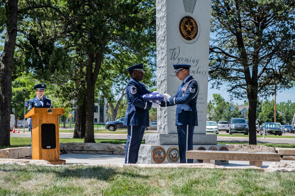 WYCapitolSquare's tweet photo. Today's Fallen Warrior Memorial Ceremony honored all Wyoming veterans who have died in service to our state and nation, and included a flag folding ceremony and playing Taps. https://t.co/bKu6uXtWyo