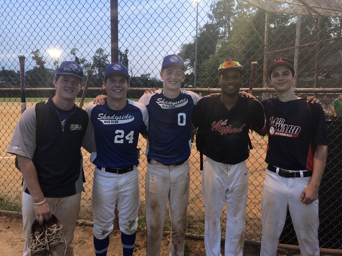 shadysidebase's tweet photo. Our guys Tevin Anderson (@Pitt_ATHLETICS ) Brendan McLaughlin (@LafayetteBsbl) Ryan McLaughlin (2021) Tyler Hart (2021) and Porter Markel (2021) played a LONG 14 inning game tonight against each other. Glad to see these boys playing! @rmclaughlin210 @_tevinanderson @PorterMarkel1 https://t.co/2N3fywjKh7