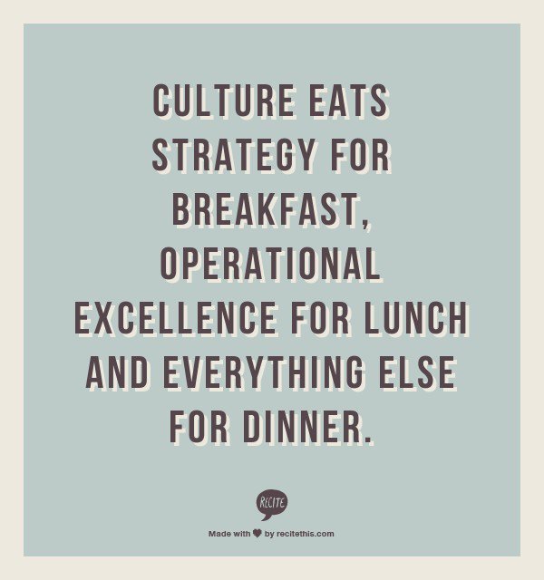 TravelEntrepren's tweet photo. Culture eats Strategy for Breakfast, Operational Excellence For Lunch, and Everything Else for Dinner! #culturerules #motivate #quote https://t.co/9q4Lo0LXlR