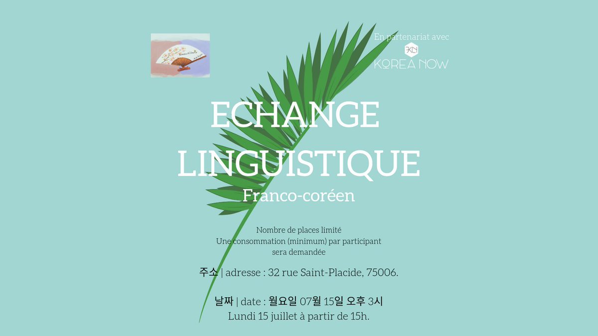 KNPTHESHOW's tweet photo. Hello ! Nous sommes de retour avec un échange linguistique.

Le temps d'un après midi venez faire des rencontres et améliorer votre niveau de langue coréen/ français tout en vous amusant. C'est un événement en partenariat avec #KoreaNowFestival https://t.co/gtKZsK9WWh