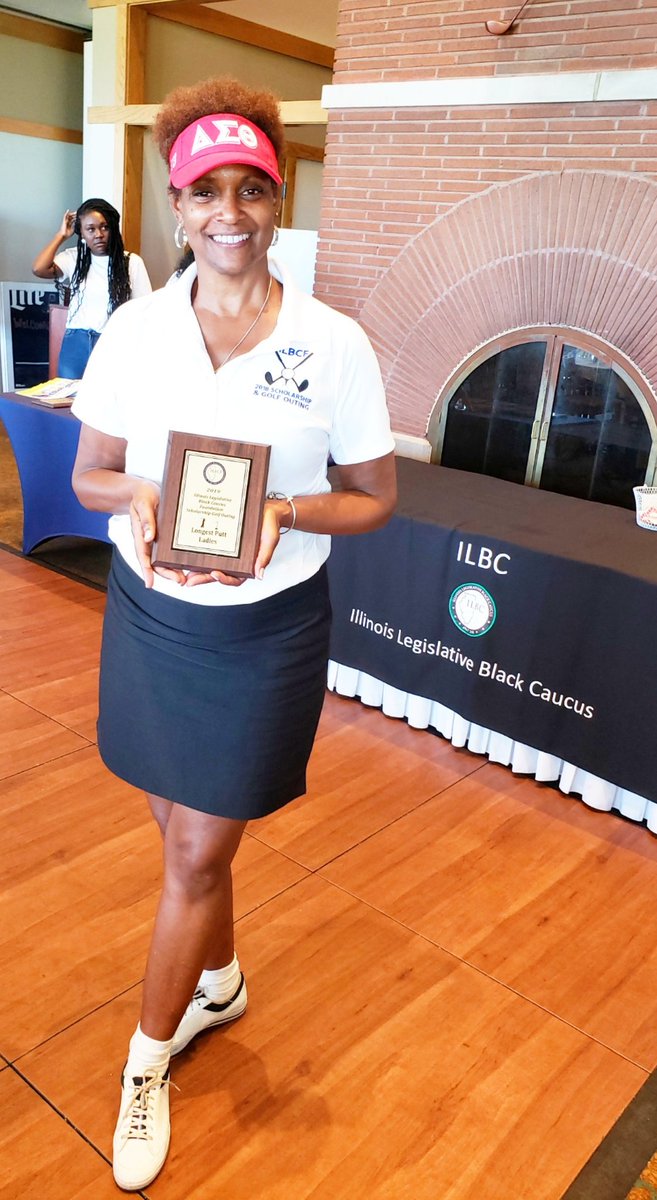 LmarieAsad's tweet photo. Congratulations to IL State Representative Camille Lilly @replilly78, on winning the "Longest Putt for Ladies" at the Illinois Legislative Black Caucus Foundation's Annual Scholarship Golf outing. ⛳🏌🏿♀️
#ShesADelta
#DST1913
#JoyInOurSisterhood
@BlackGirlsGolf
@IllinoisLBC #ILBCF https://t.co/BMPNo3i0bI