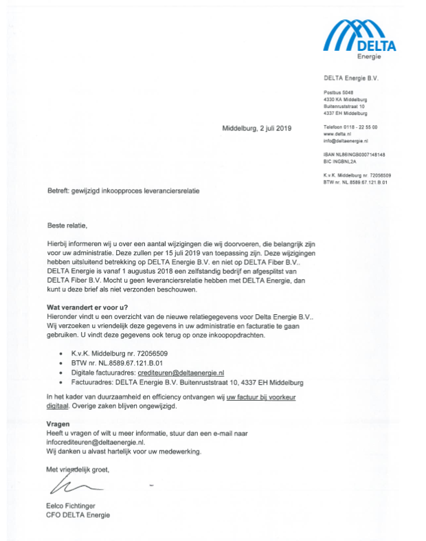RolandGoovers's tweet photo. @deltanl Er gaat denk ik een spammail rond uit naam van DELTA Energie….

Met de kop: Gewijzigd inkoopproces leveranciersrelatie.

Weten jullie hiervan? https://t.co/Nf5rggLoGT