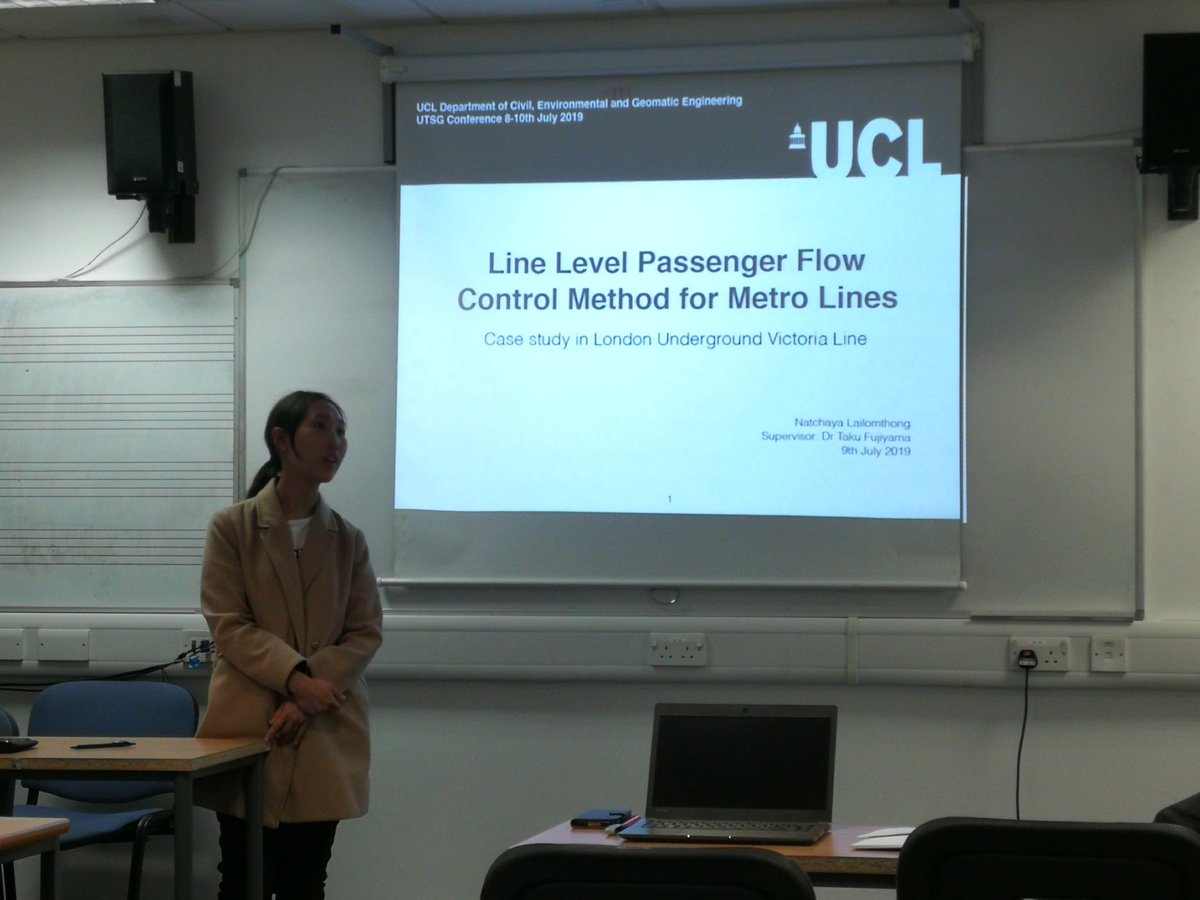 UCL_Railway's tweet photo. #whatishappening Our team member Natchaya Lailomthong is attending UTSG ! Her presentation is about "Developing a Line 
Level Passenger Flow Control Method for Metro Lines". @CEGE_UCL @CTS_UCL https://t.co/INU1ftTDqE