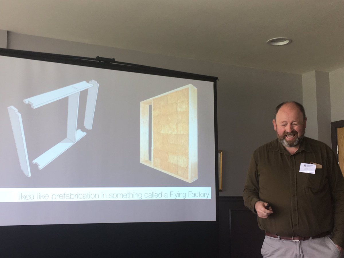 CESWDigiOffsite's tweet image. Finlay White @ModCellTweet speaking about their #carbonnegative Modcell strawbale #prefabricated panel construction technology (tested through their prototype #Balehaus in Bath) and use of agricultural premises for “flying factories.” #CESWSmartCon