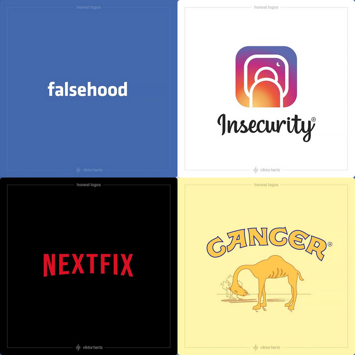 jamesemarks's tweet photo. “I remake company logos &amp; give them a more truthful meaning." Viktor Hertz, Honest Logos

 https://t.co/QwpmPFfeiH

@designyoutrust #HonestLogos #Subvertising #MixedUpReality https://t.co/BQHJmtEvV9