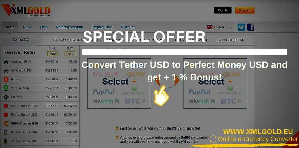 XMLGold's tweet photo. XMLGold (Online Currency Converter):
A special offer (11.07.) - Convert Tether to Perfect Money USD and get +1 % Bonus!
More: https://t.co/EWMTPLvxAu
#Tether #USDT #bitcoin #PerfectMoney #CurrencyExchange #CurrencyConverter #Advcash #Payeer #SepaPayments #SepaTransfer #BTC #LTC https://t.co/YekKP3sKeN