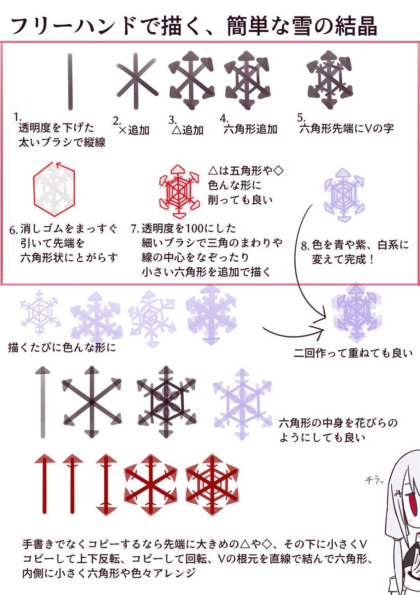 Vane 一見フリーハンドで描きづらそうに見える雪の結晶を 簡単に描ける方法をまとめてみました はかせレポート T Co Gv0cj9y3 Twitter