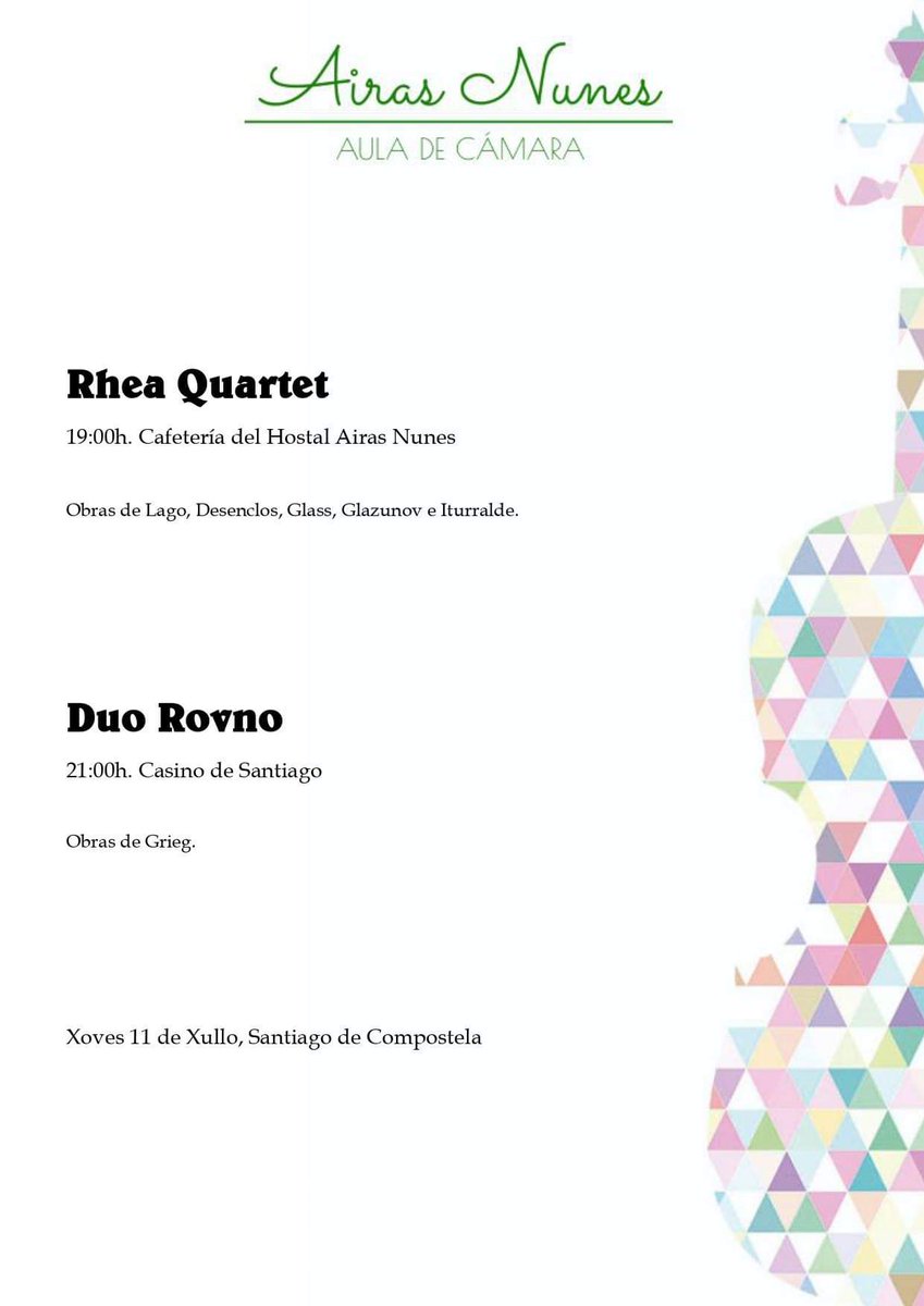 🎶 ¡Este serán ofrecemos dobre ración de concertos!
.
¡Esta tarde ofrecemos doble ración de conciertos!
.
This evening there will be two concerts! 🎹🎶🎻🎷

#AirasNunes19 #CámaraAirasNunes #ChamberMusic #MúsicaDeCámara