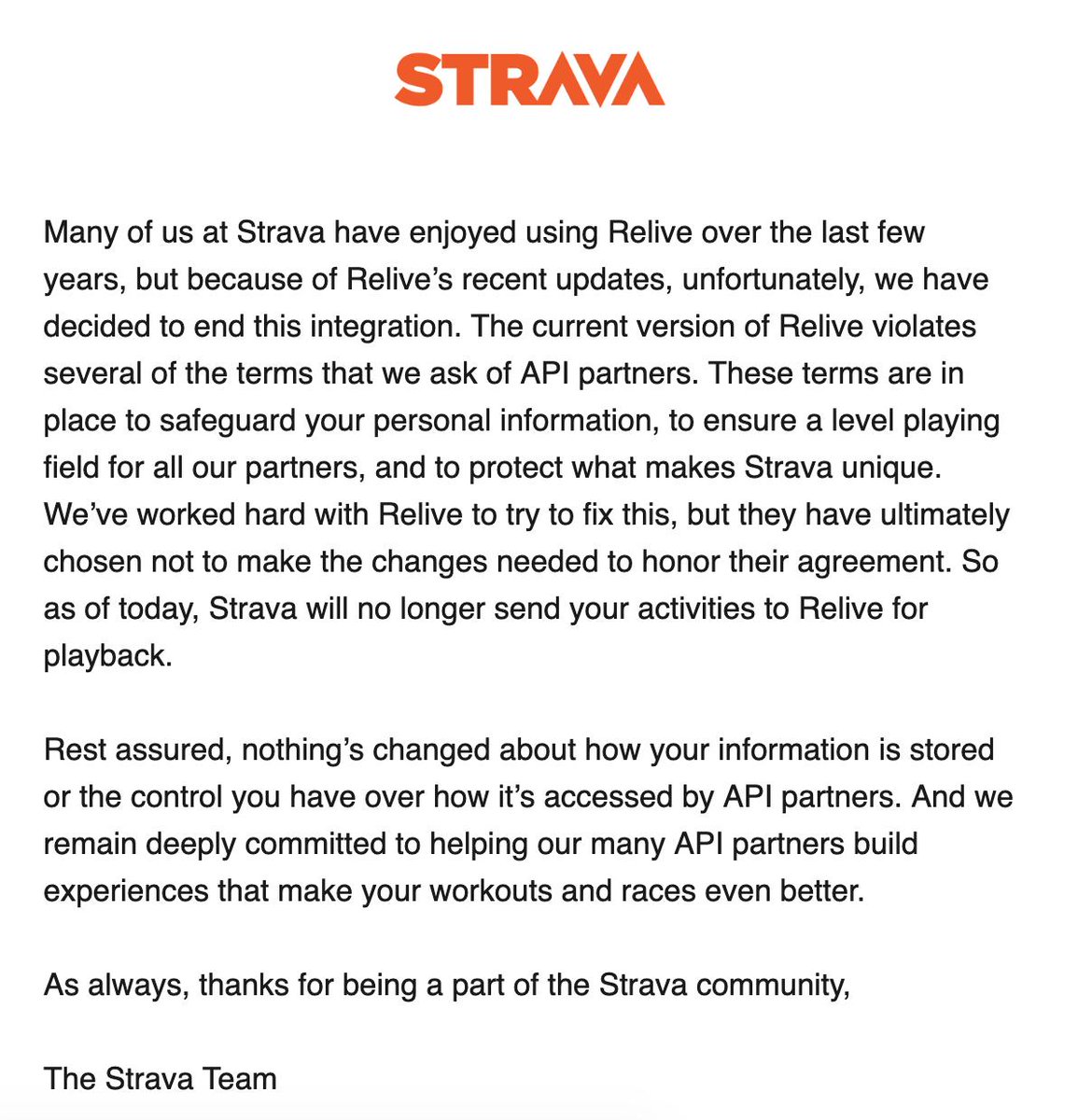 DarthNik's tweet photo. Hey @Strava and @relivecc can you get together and sort this out. A good relationship is built on communication..right? 🙂 #Strava #Relive https://t.co/TpizHtl0g1