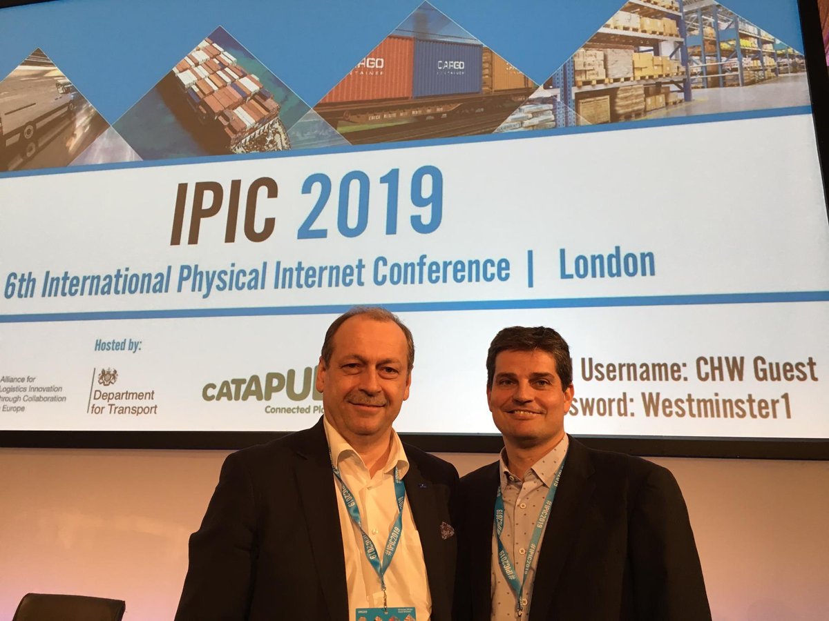 Our project coordinator Eusebiu Catana <a href="/ERTICO/">ERTICO - ITS Europe</a> &amp; <a href="/FernandoLiesa/">Fernando Liesa</a> at the <a href="/ipic2019/">IPIC2019</a> conference in London! AEOLIX and #FENIX federated network will be presented today in several sessions #IPIC2019 #physicalinternet #supplychain #logistics