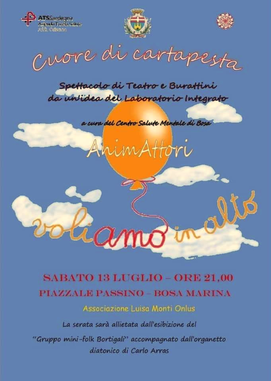 ATS_Sardegna's tweet photo. Sabato 13 luglio alle 21 nel piazzale Passino di Bosa Marina "Cuore di cartapesta", divertente ed emozionante spettacolo di #burattini realizzato dal gruppo "AnimAttori" del Centro di salute mentale di #Bosa: https://t.co/wnwvvvRiyX
#AsslOristano #teatrodellasalute #salutementale https://t.co/LFFKEJwcDu