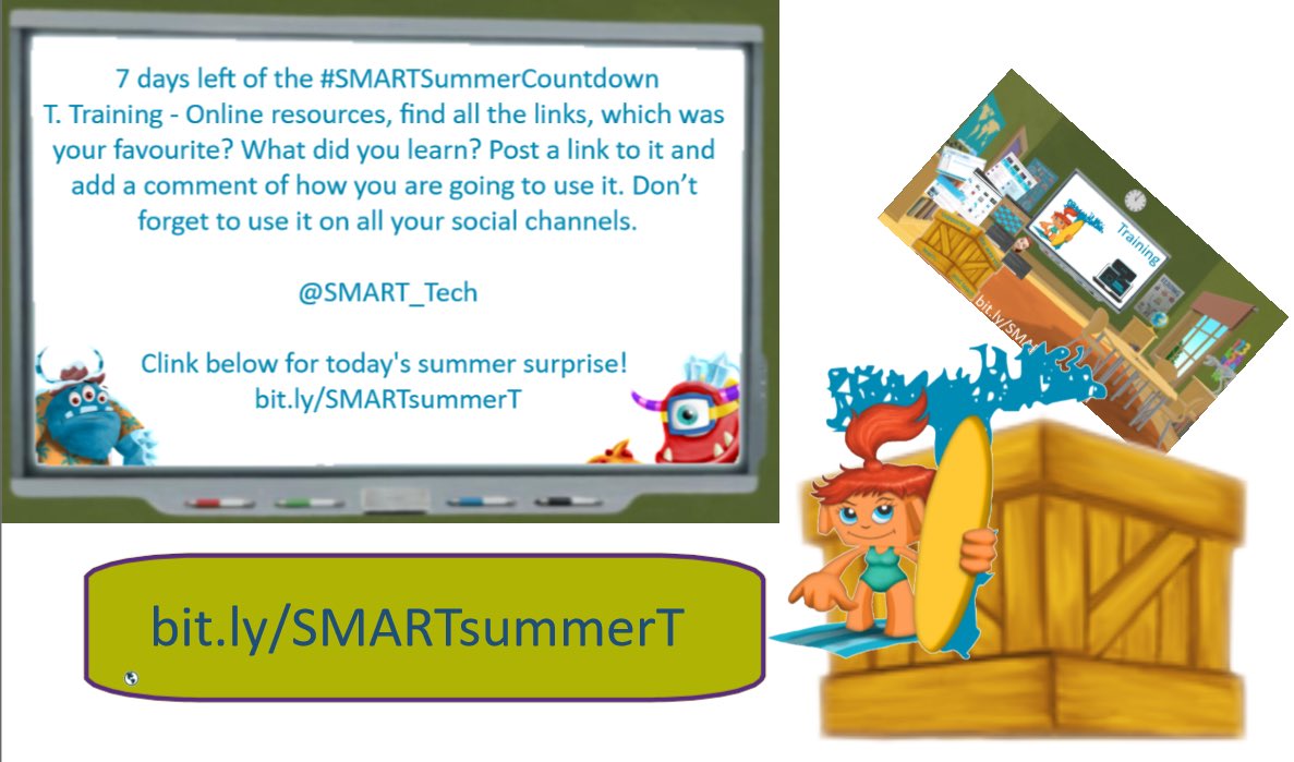 SMARTukconnect's tweet photo. 7 days left! #SMARTsummerCountdown
T. Training - Online resources, find all the links, which was your favourite? What did you learn? Post a link to it or a comment. @SMART_Tech
Click the link for today’s summer surprise! https://t.co/7ibgMTlsLD https://t.co/gUelY7dj7Q