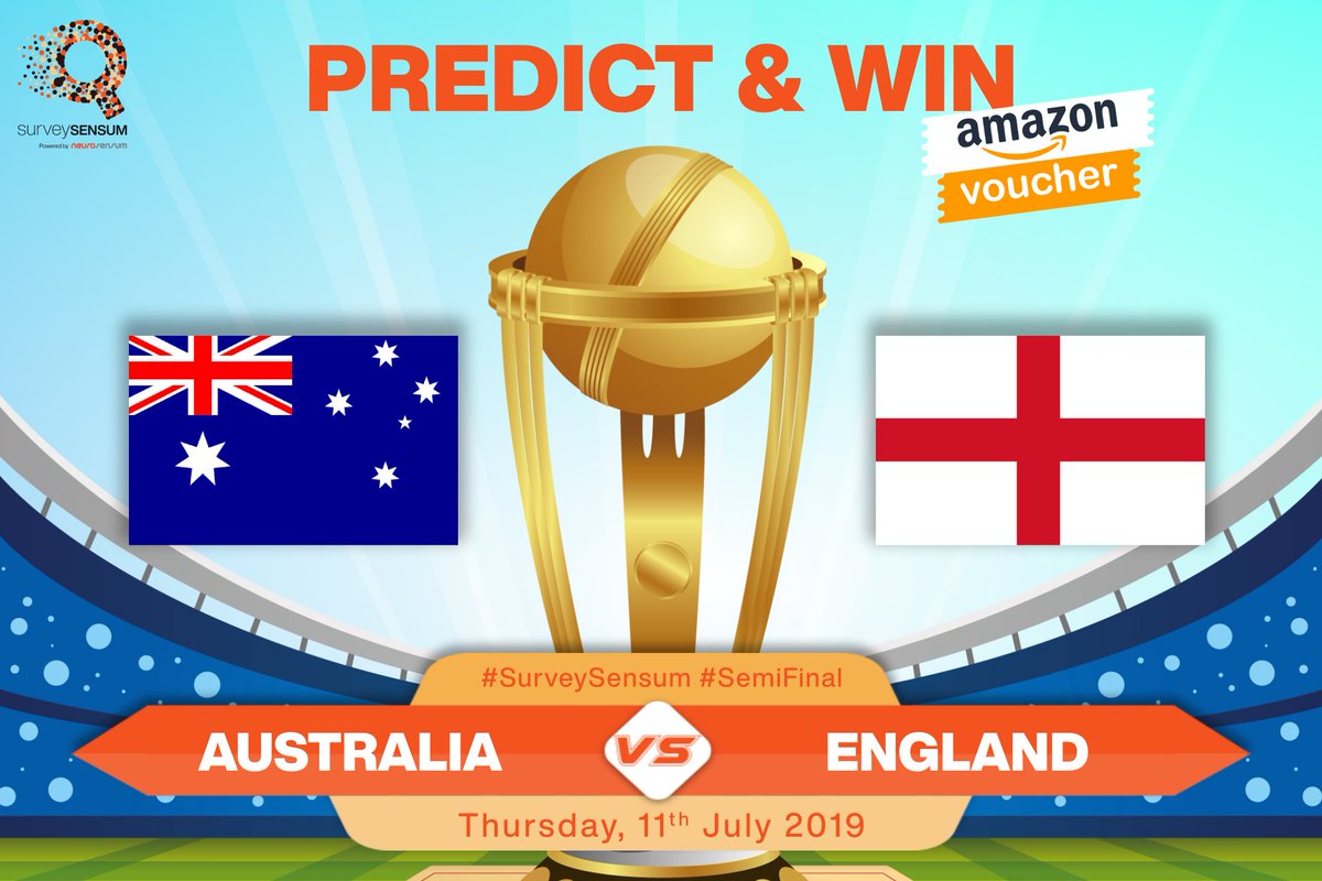 SurveySensum's tweet photo. Semifinal 2: ENG Vs AUS
Enter to win https://t.co/EMsluCnVZe &amp; tag your 3 friends! Your time starts now! 
#cricketmania #semifinal #worldcup #contestalert #ENGvAUS #EngvsAus  #cricketworldcup #icc #contestindia #singcontest #singaporecontest #PredictAndWin #CricketWorldCup2019 https://t.co/0I68xO7DuW