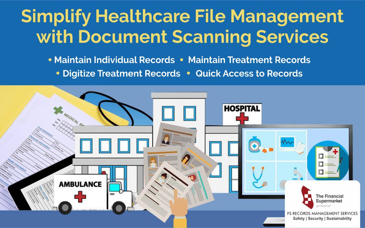 FSRMS_Official's tweet photo. #FSRecords simplifies your #HealthcareFileManagement with #Document #Scanning Services to Maintain &amp; #Digitize all your important #records.

#TheFinancialSupermarket #IndividualRecords #TreatmentRecords #MedicalRecords #DocumentManagementSolutions #OnsiteRecordsManagement #Surat https://t.co/7yRjG4VtnK