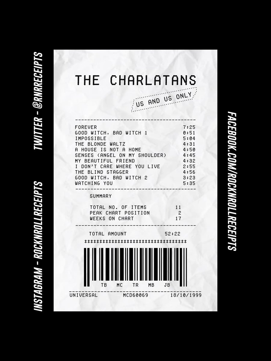 RNRReceipts's tweet photo. The 80th proof of purchase for your awesome taste in music is the Rock N Roll receipt for ‘Us And Us Only’ by The Charlatans
🎧
#rocknrollreceipts #thecharlatans #usandusonly #timburgess #markcollins #tonyrogers #martinblunt #jonbrookes #music #art #britpop #indie https://t.co/1TiySOt3Fy