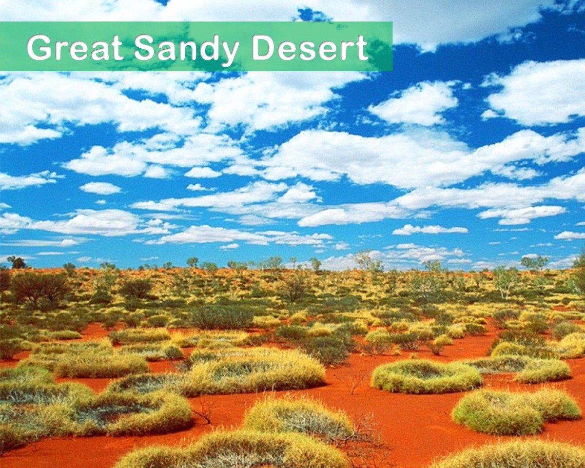 AGGSINDH's tweet photo. Q:- Do you know in which country of the World, The #GreatSandy, #GreatVictoria and #Gibson Deserts are located?
a): Australia
b): Canada
c): USA
d): Brazil

Ans:-  A (Australia)

Follow us @AGGSINDH

#GeneralKnowledge #WorldRegions #Geography  #Australia, #Oceania #Desert https://t.co/4IdxnI1WIX