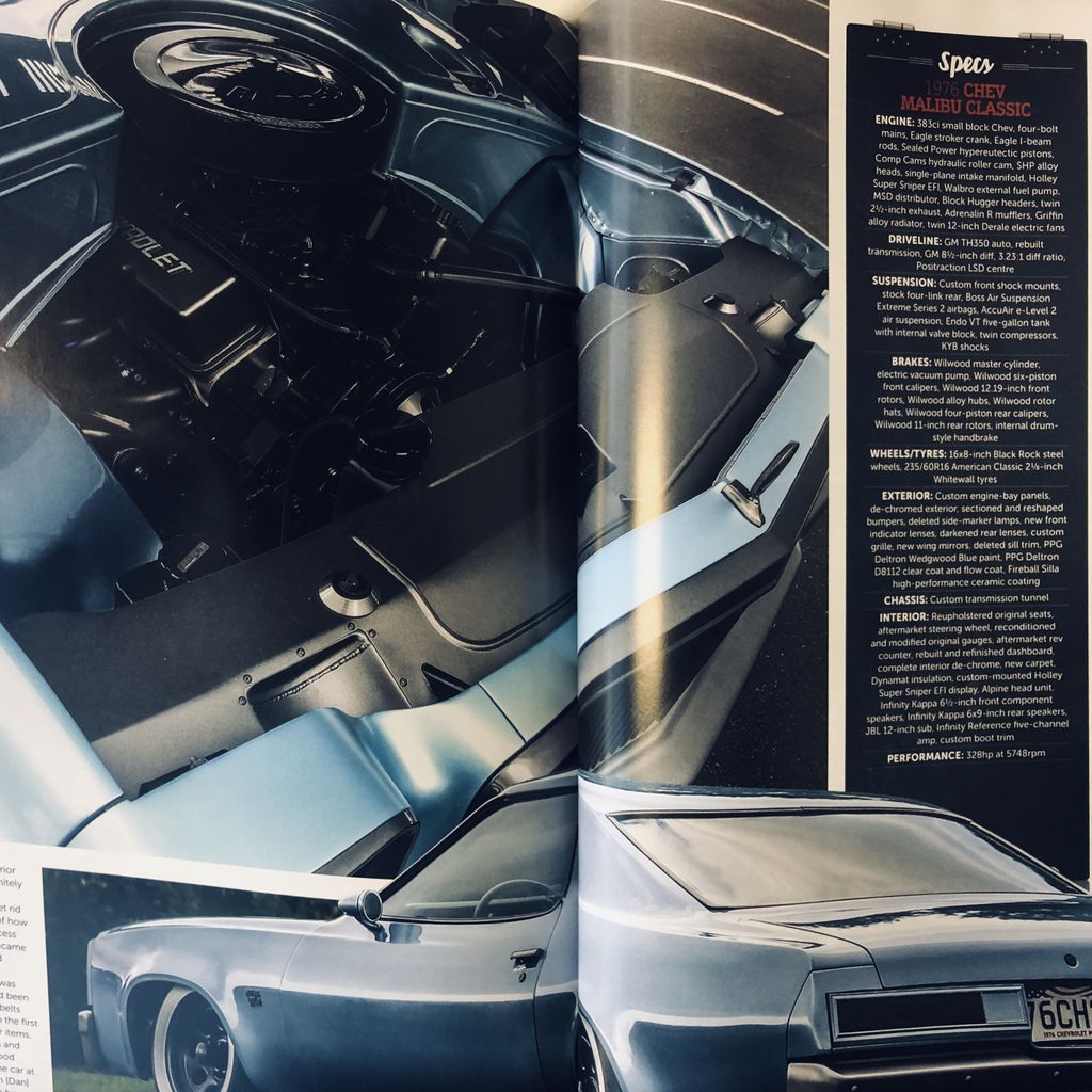 frasercars's tweet photo. Chevy Malibu; gracing 6 pages of NZV8, issue 171 - so proud of the team that built this dream car, including all the work that our incredible Fraser team put in, including our talented trimmer #chevy #malibu #custom #fabrication #airbags #whitewall #buildingdreams https://t.co/Ds9cjzaIdK