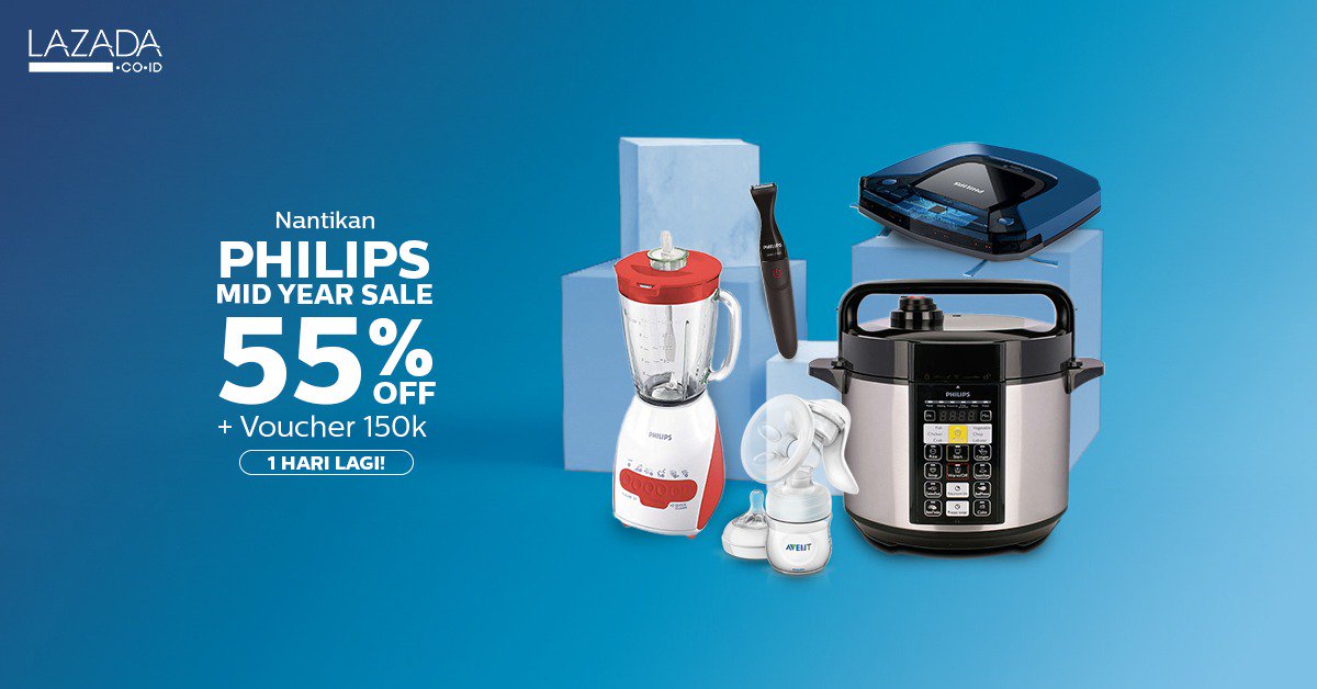 Tinggal 1 Hari lagi menuju promo terbesar Philips Mid Year Sale! Nantikan Jumat dari jam 00.00, masukkan produk Philips favoritmu sekarang ke troli dan dapatkan promo termurah hanya 1 hari di Lazada, Diskon 55% + tambahan voucher 150rb di 12 Juli 2019 klik bit.ly/PhilipsLazada