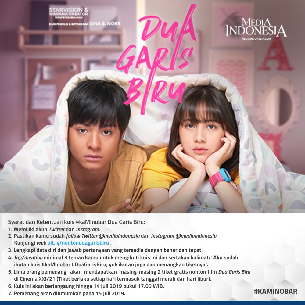 Jangan lewatkan kesempatan mendapatkan tiket gratis nonton film #DuaGarisBiru! Ayo ikuti kuis #kaMInobar bersama Media Indonesia di bit.ly/nontonduagaris… Periode kuis hingga 14 Juli 2019.