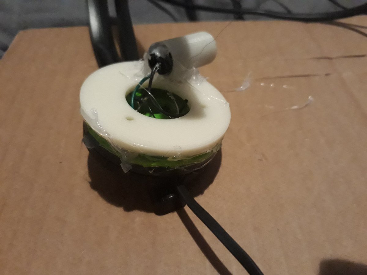 NickAGBruce's tweet photo. @nohandsnoexcuse @brycej When you're happy with a draft model print that you decided to hotglue it to the prototype for tonight's gaming session!
Obviously there's tweaks needed to the model before I can say I'm done with it π #progress #CochlearHeadset https://t.co/v07doRxtFk