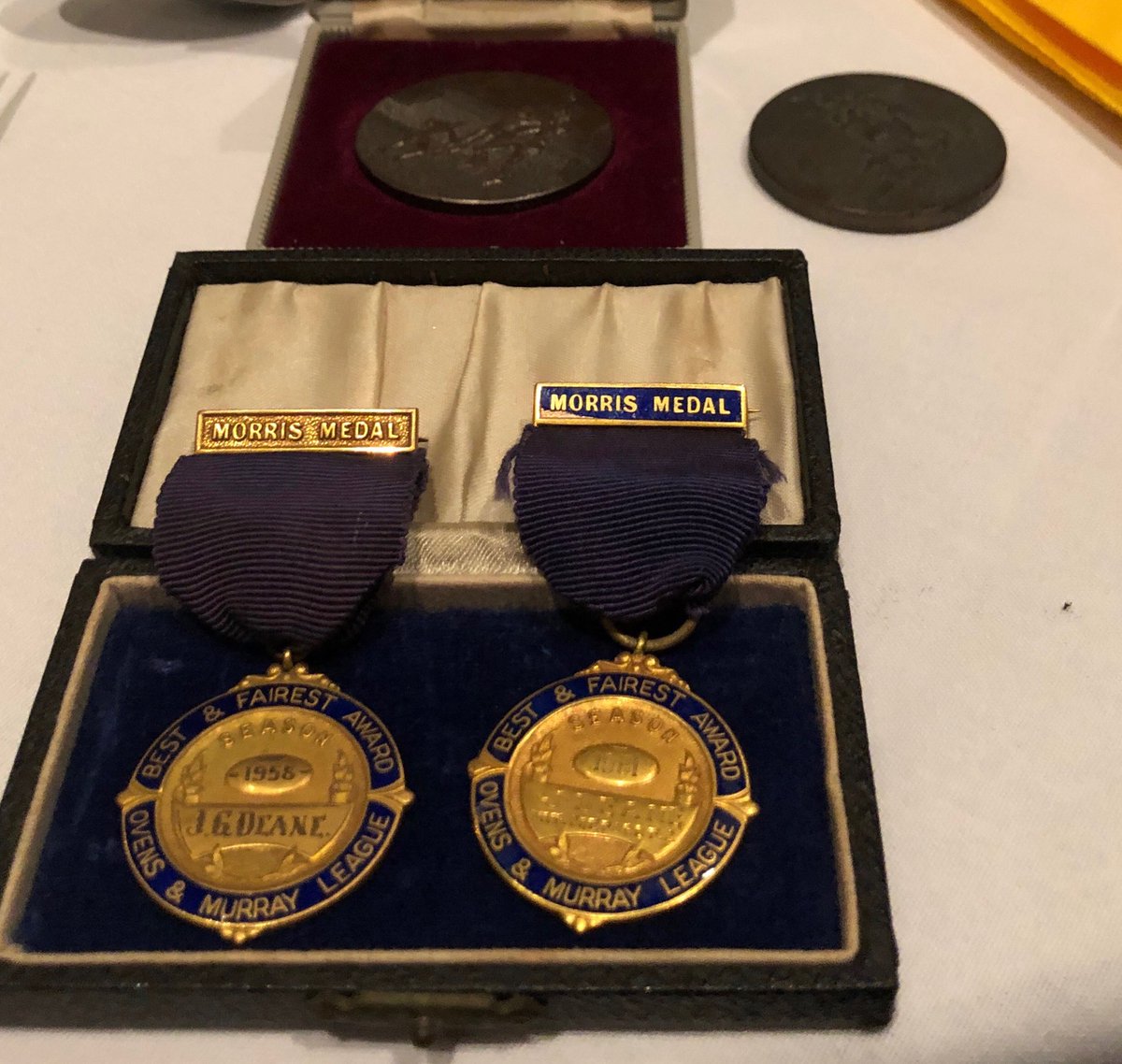 MFNC Alpine Saints (@alpinesaints) on Twitter photo Thank-you to the Deane family for presenting the club with Jim’s 1958 & 1961 Morris Medals, as well as his 2x club B&F medallions. Incredible history that we would be honoured to display. #saintsway #history #tradition #HallOfFame <a href="/omfnl/">Ovens & Murray FNL</a> Thank-you to the Deane family for presenting the club with Jim’s 1958 & 1961 Morris Medals, as well as his 2x club B&F medallions. Incredible history that we would be honoured to display. #saintsway #history #tradition #HallOfFame <a href="/omfnl/">Ovens & Murray FNL</a>