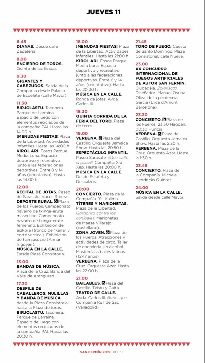 Programa de sanfermines para hoy jueves 11 de julio: