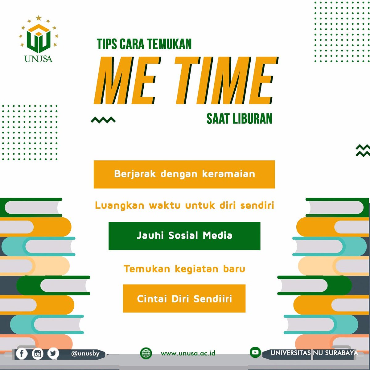 unusa_official's tweet image. Assalamualaikum, Siapa nih yang masih susah nemuin "Me Time" di waktu liburan? Mimin kasih sedikit tipsnya 👌
.
#tipsmahasiswa #tipsliburan #unusa #unusby #universitasnahdlatululamasurabaya #universitasnusurabaya #sma #smk #smkbisa