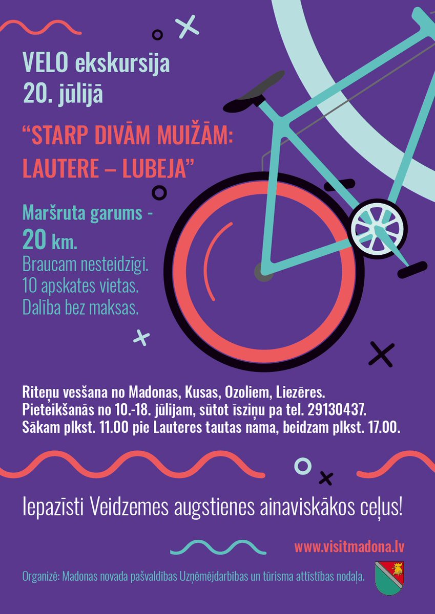 No 10. līdz 18. jūlijam sākusies pieteikšanās VELO ekskursijai “Starp divām muižām: Lautere – Lubeja".
madona.lv/turisms/lv/?s=…